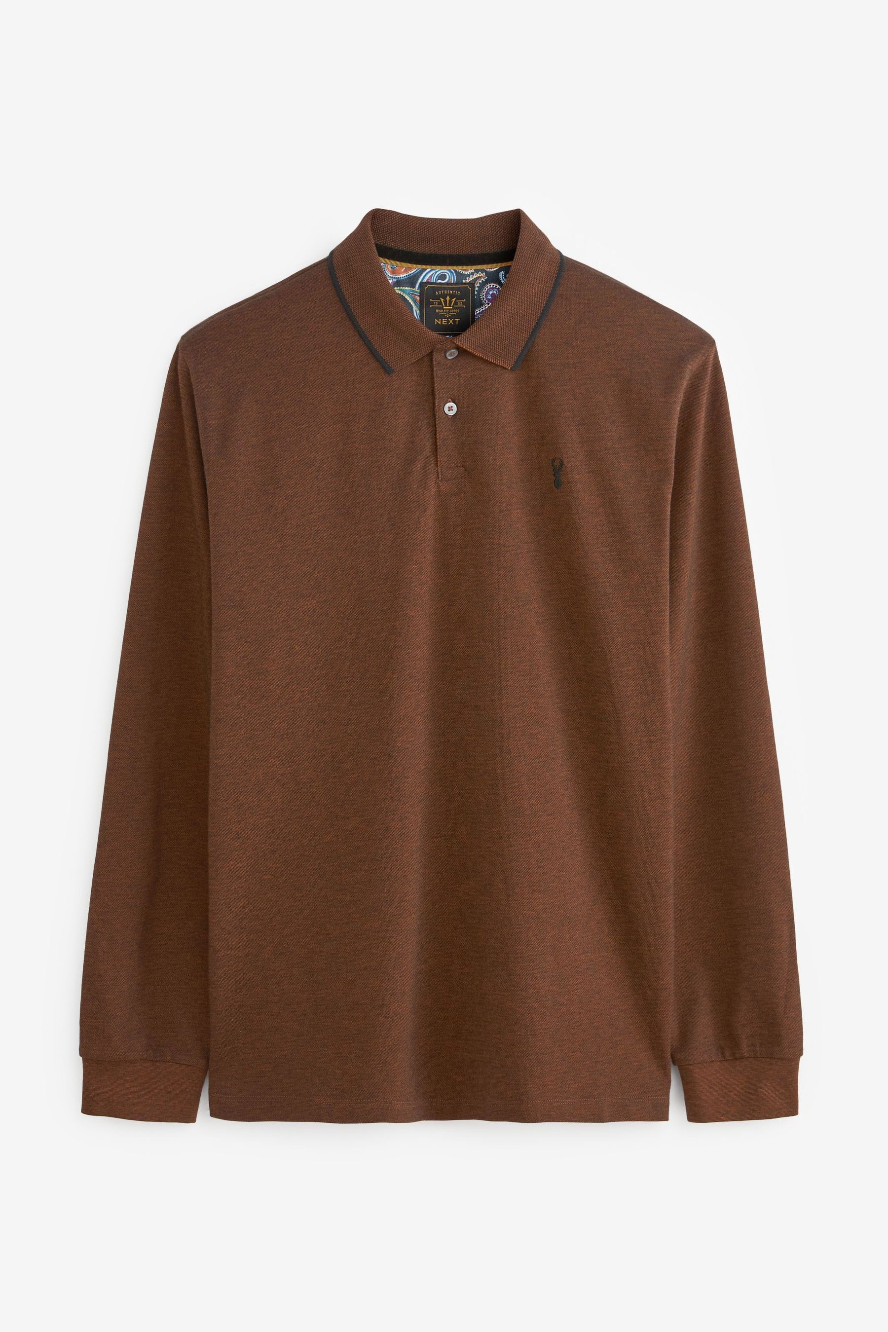 Next Langarm-Poloshirt Langärmeliges Pikee-Poloshirt (1-tlg) Rust Brown Oxford