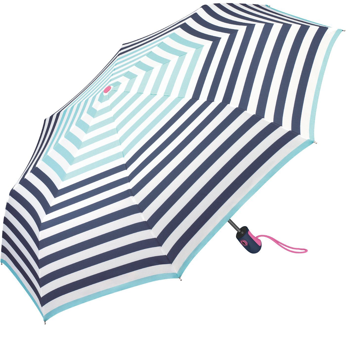 schöner Auf-Zu für Esprit Automatik, Taschenregenschirm hellblau-navy Damen - Streifenmuster mit jugendlichem mit Schirm