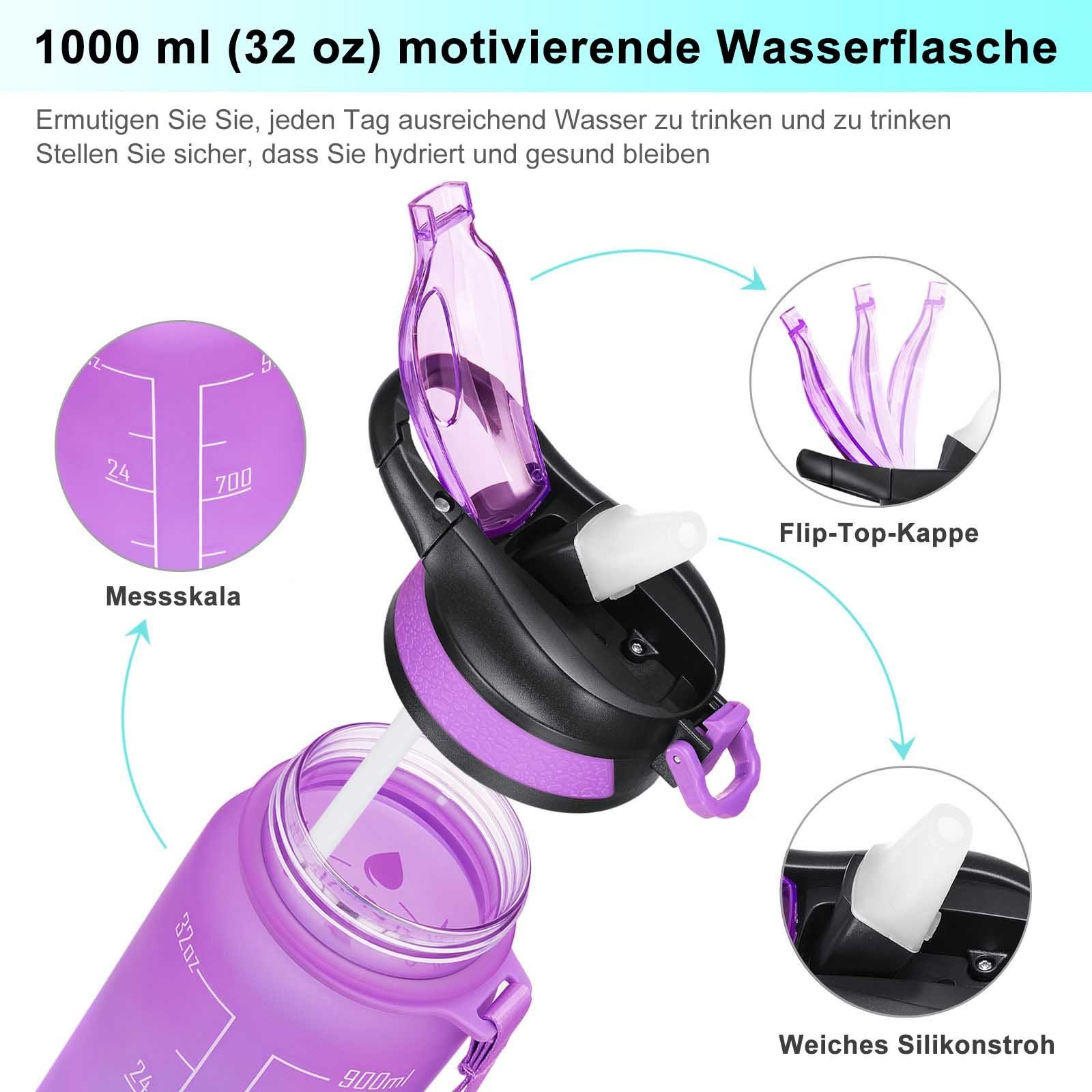 HAUSS SPOLE Trinkflasche Sport Wasserflasche Auslaufsicher Sportflasche, Zeitmarkierung und Strohhalm Fitness Outdoor Camping Fahrrad Wandern