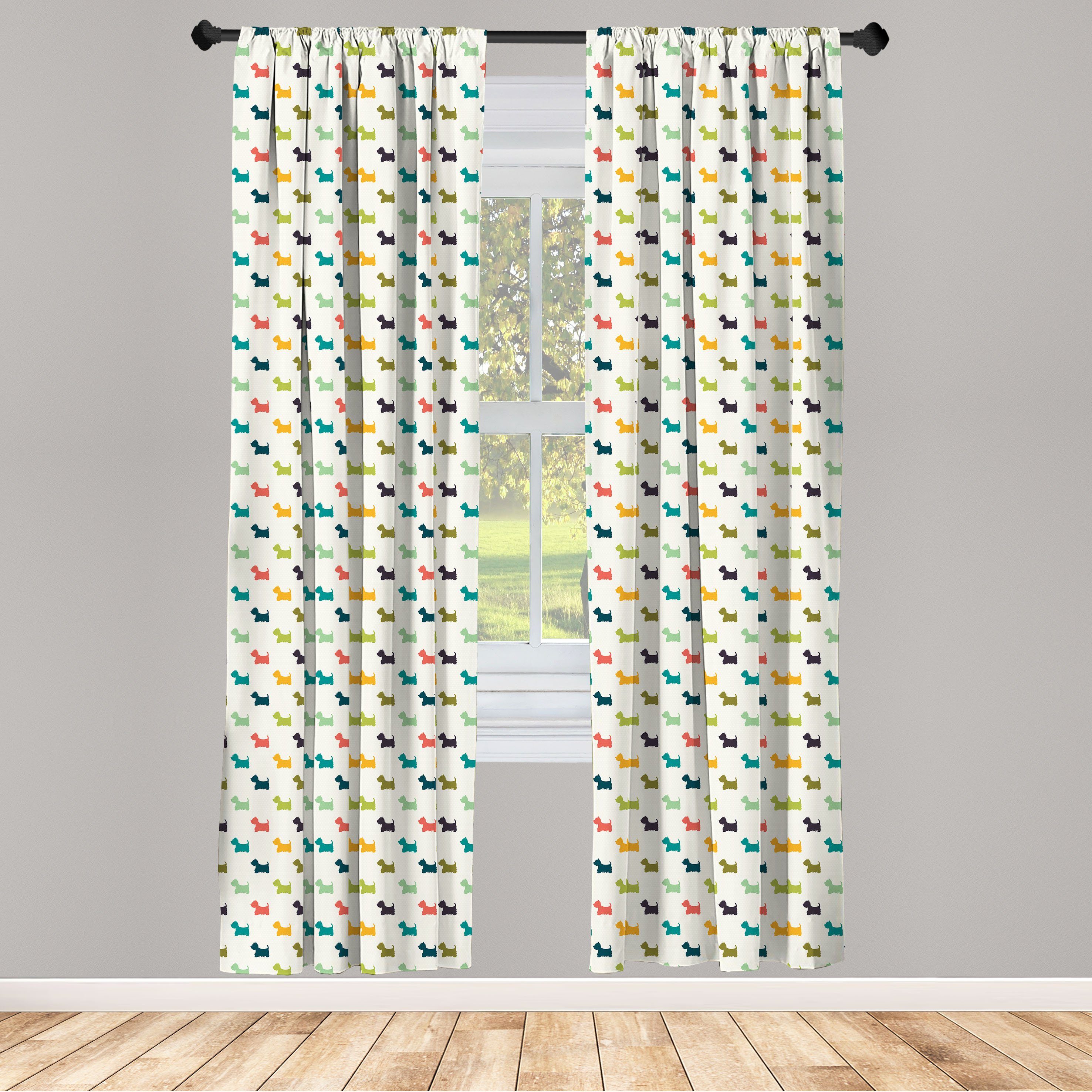 Gardine Vorhang für Abakuhaus, Terrier Wohnzimmer Scottish Hundeliebhaber Schlafzimmer Microfaser, Dekor