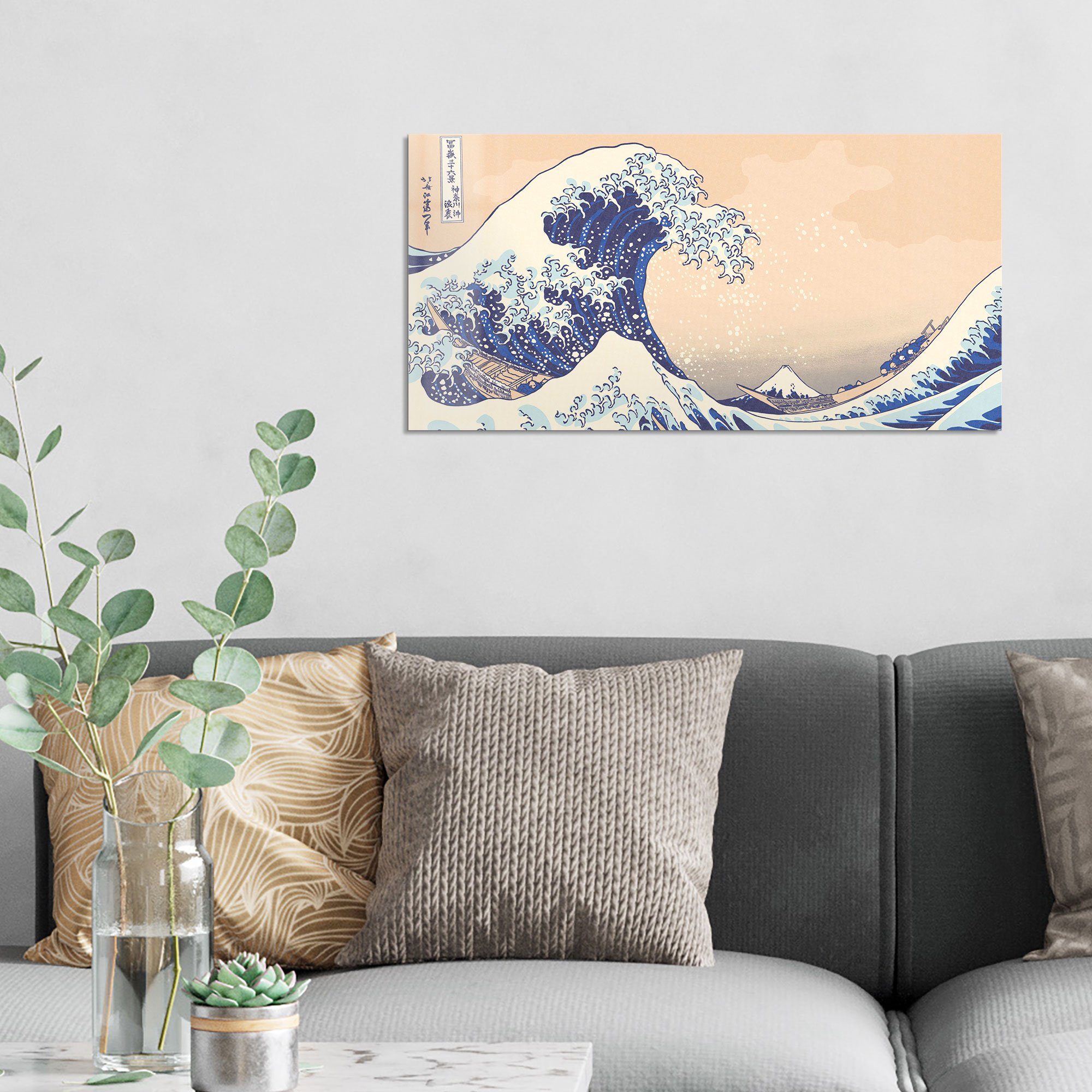 DEQORI Glasbild 'Große Welle vor Kanagawa', 'Große Welle vor Kanagawa', Glas Wandbild Bild schwebend modern