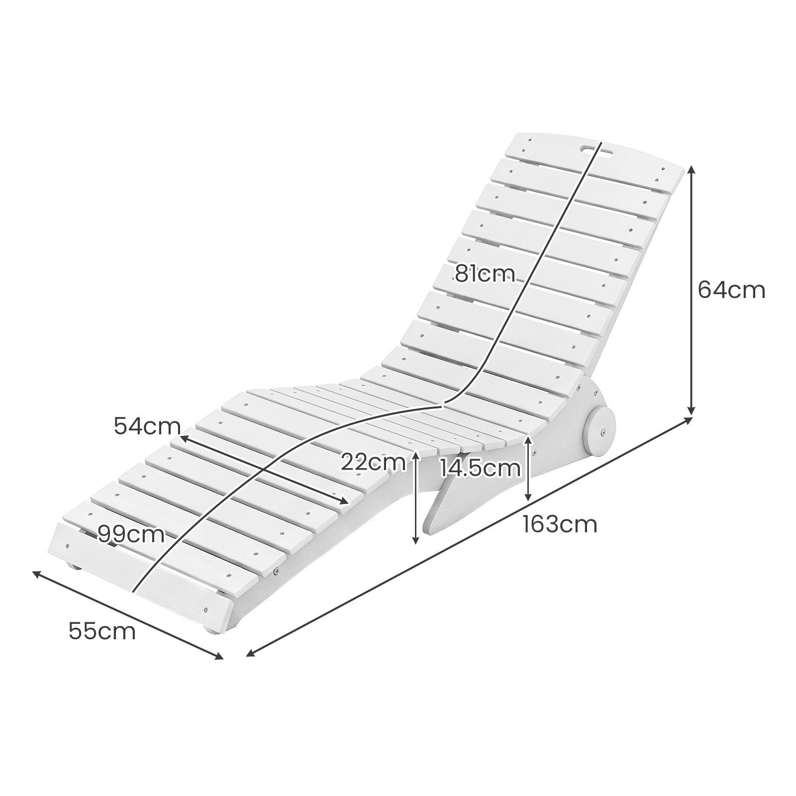 COSTWAY Gartenliege, Ergonomische Gartenliege in S Form, mit Rollen