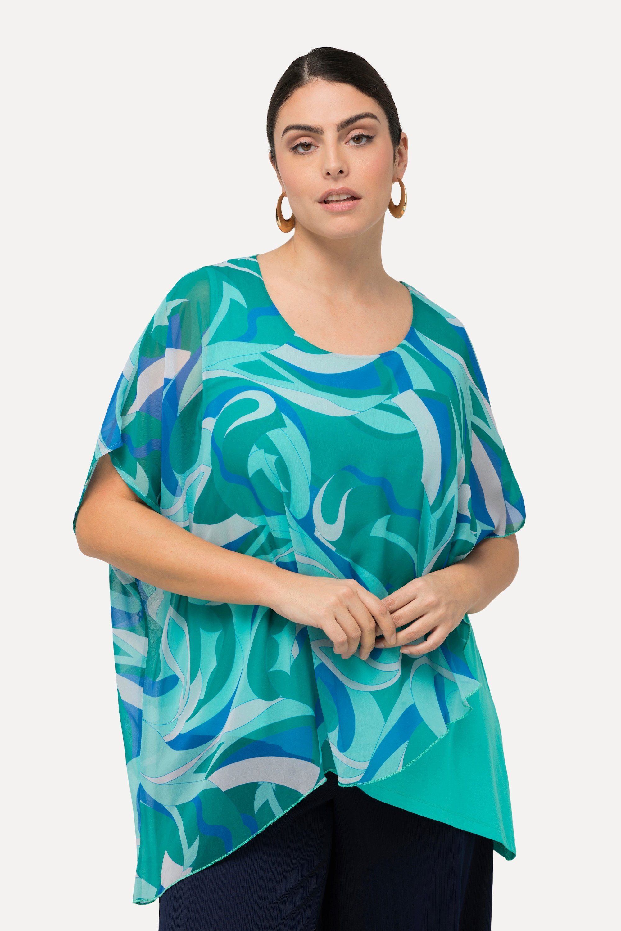 Ulla Popken Longtop Tunika Chiffon-Überwurf Rundhals günstig online kaufen