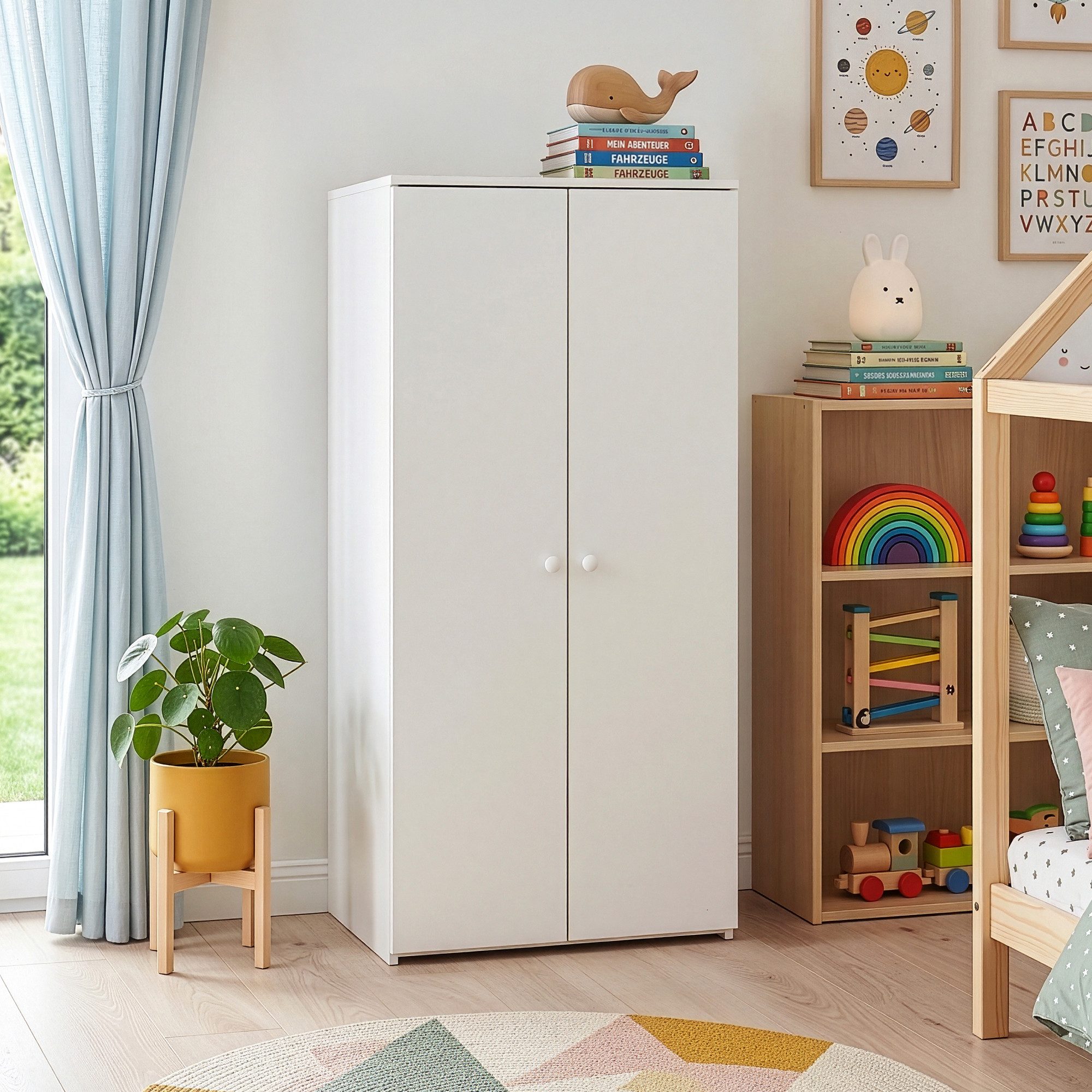 en.casa Kinderkleiderschrank »Beldinupp« mit 2 Türen 123 x 60 x 40 cm Staufach Weiß
