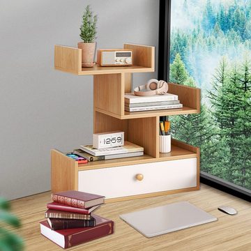 TWSOUL Bücherregal Schreibtisch-BücherregalStilvolles baumförmiges Bücherregal mit tür, Mit einer Schublade