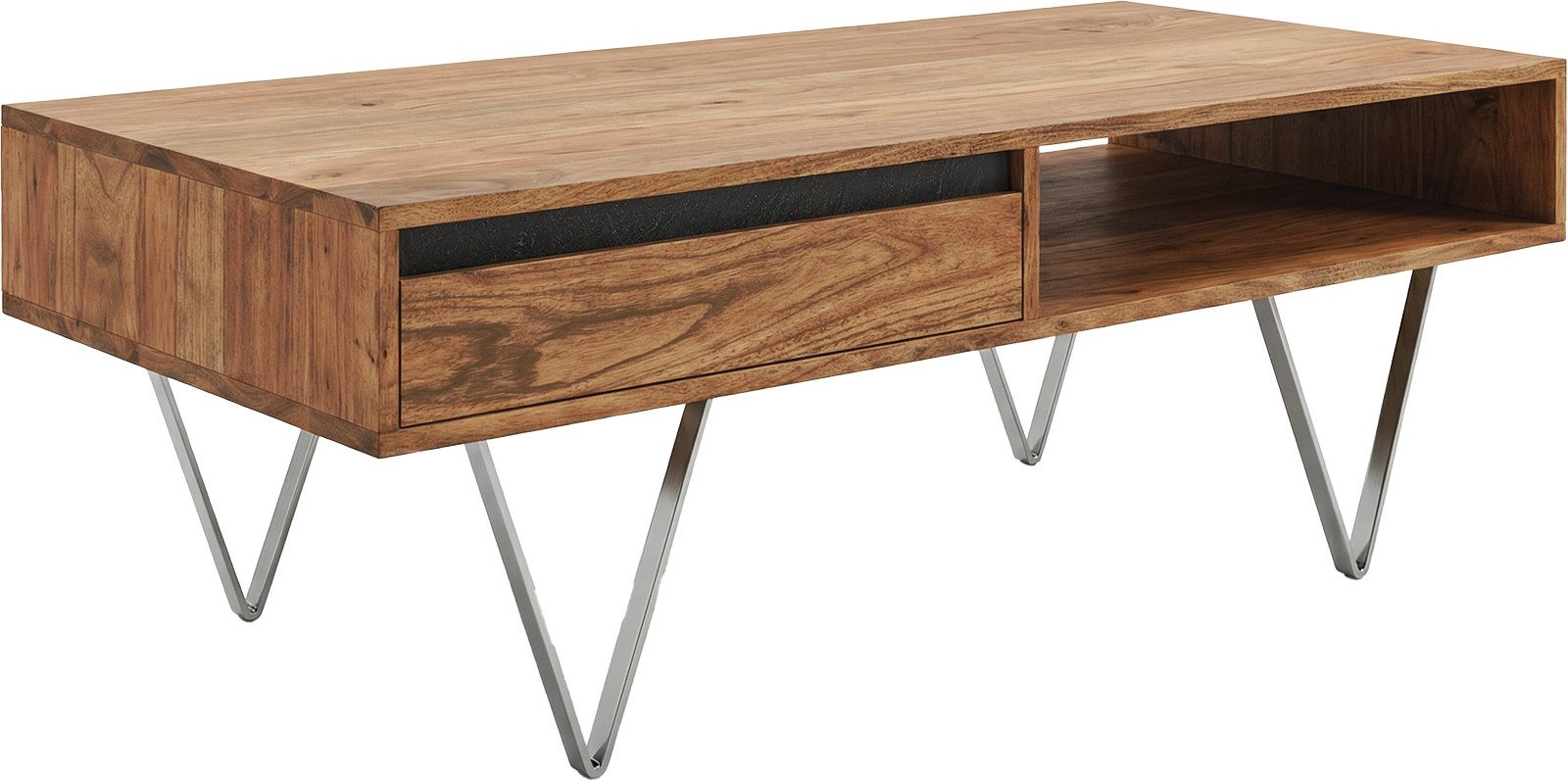 DELIFE Couchtisch Stonegrace, 115x60x35 Akazie Natur Schiefer