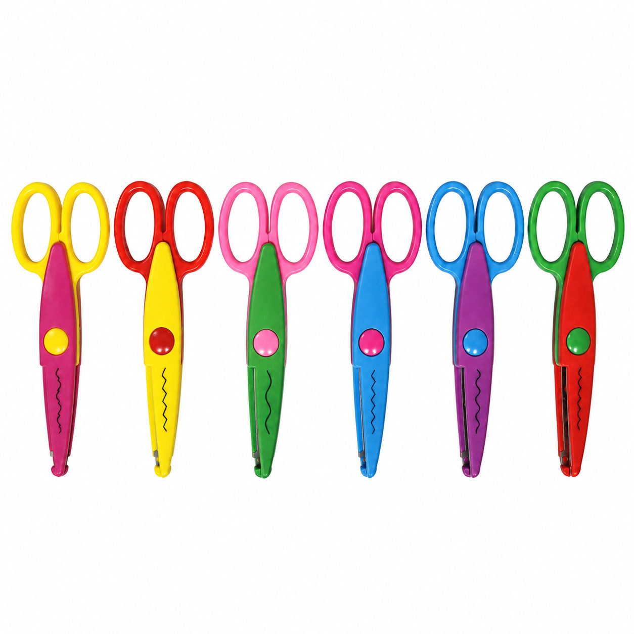XEOOCE Bastelscheren Bastelscheren Set, 6-teilig, Kinder Scheren, Bunt, Basteln, (Set, kleines, großes Zackenmuster, große Wellen, kleine Wellen), 4 Schneidmuster, abgerundete Klingen, leichtes AVS-Material