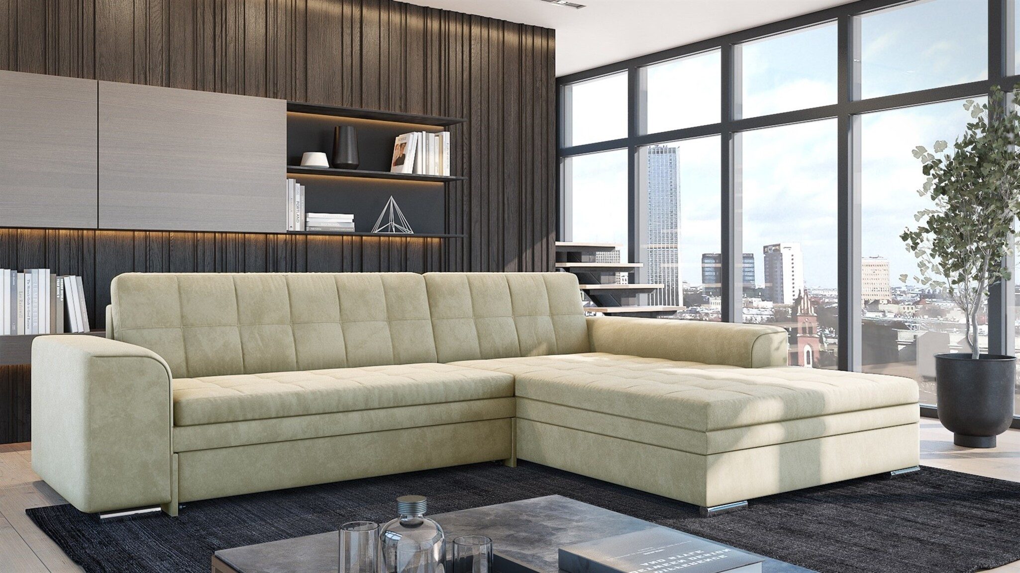 Fun Möbel Ecksofa Schlafsofa LUSAKA mit Ottomane in Stoff, Rundumbezug, Ottomane Links oder Rechts