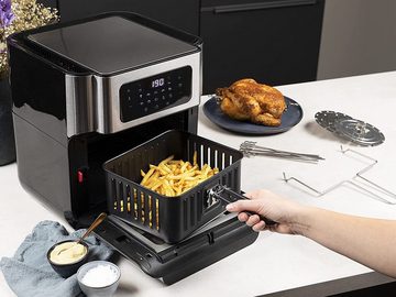 PRINCESS Heißluftfritteuse, 1500 W, Mini Umluft BACKOFEN 10L Fritöse ohne Öl, Rotierkorb & 4tlg. Zubehör