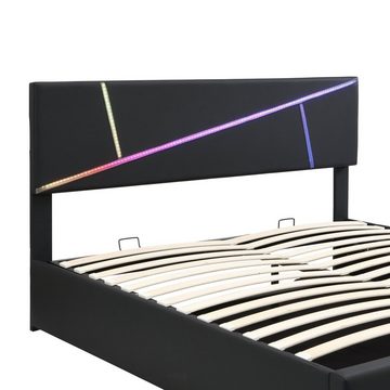 Sweiko Polsterbett, Stauraumbett mit Lattenrost und LED-Beleuchtung, 140*200cm