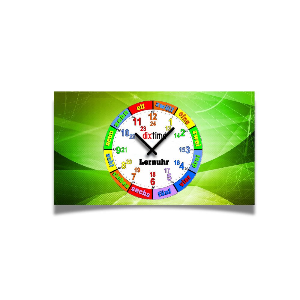 dixtime Wanduhr Kinder-Lernuhr schlicht einfarbig grün abstrakte Strukturen (Einzigartige 3D-Optik aus 4mm Alu-Dibond)