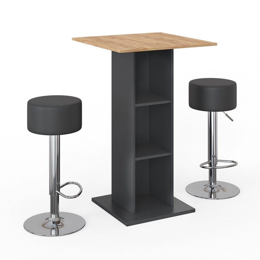 Vicco Bartisch Rodeo, Anthrazit/Goldkraft Eiche, 70 x 70 cm mit 2 Barhocker günstig online kaufen