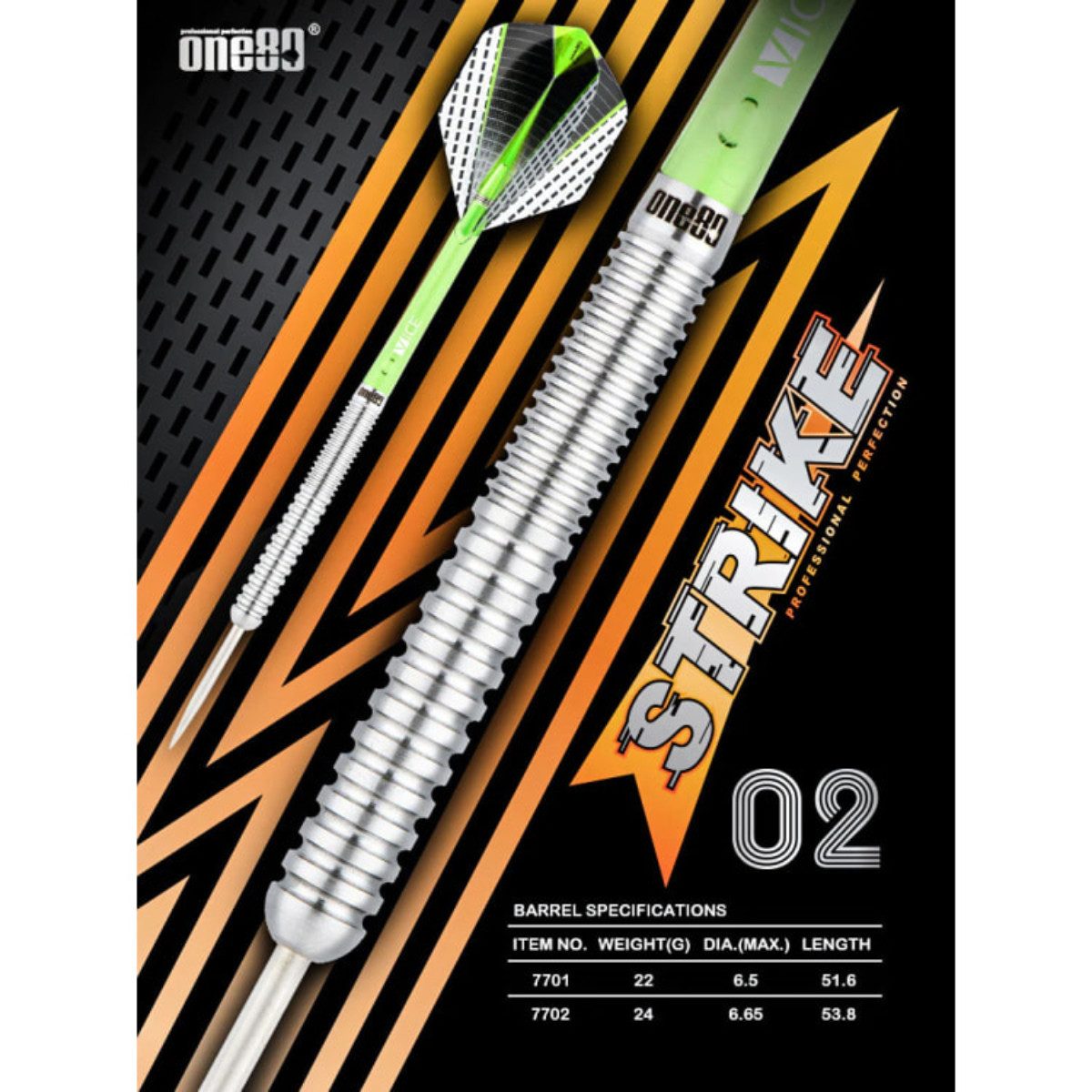 one80 Dartpfeil Strike 02 Steeltip Dartset 24g Silbergrün Steeldarts Tungsten 80%, Das spezielle Barrel unterstützt Kontrolle und die Wurftechnik