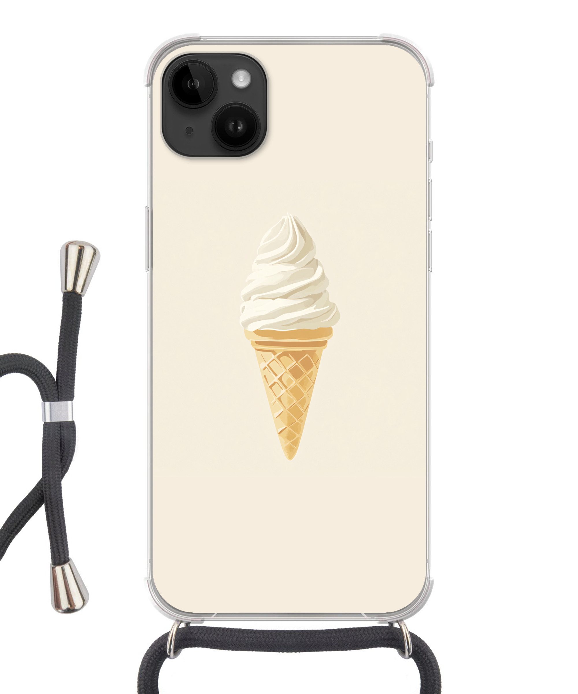 MuchoWow Handyhülle für Apple iPhone 14 Max Eiswaffel - Weiß, Tragbare Handyhüllen mit Kette zum umhängen, Handykette Handyband