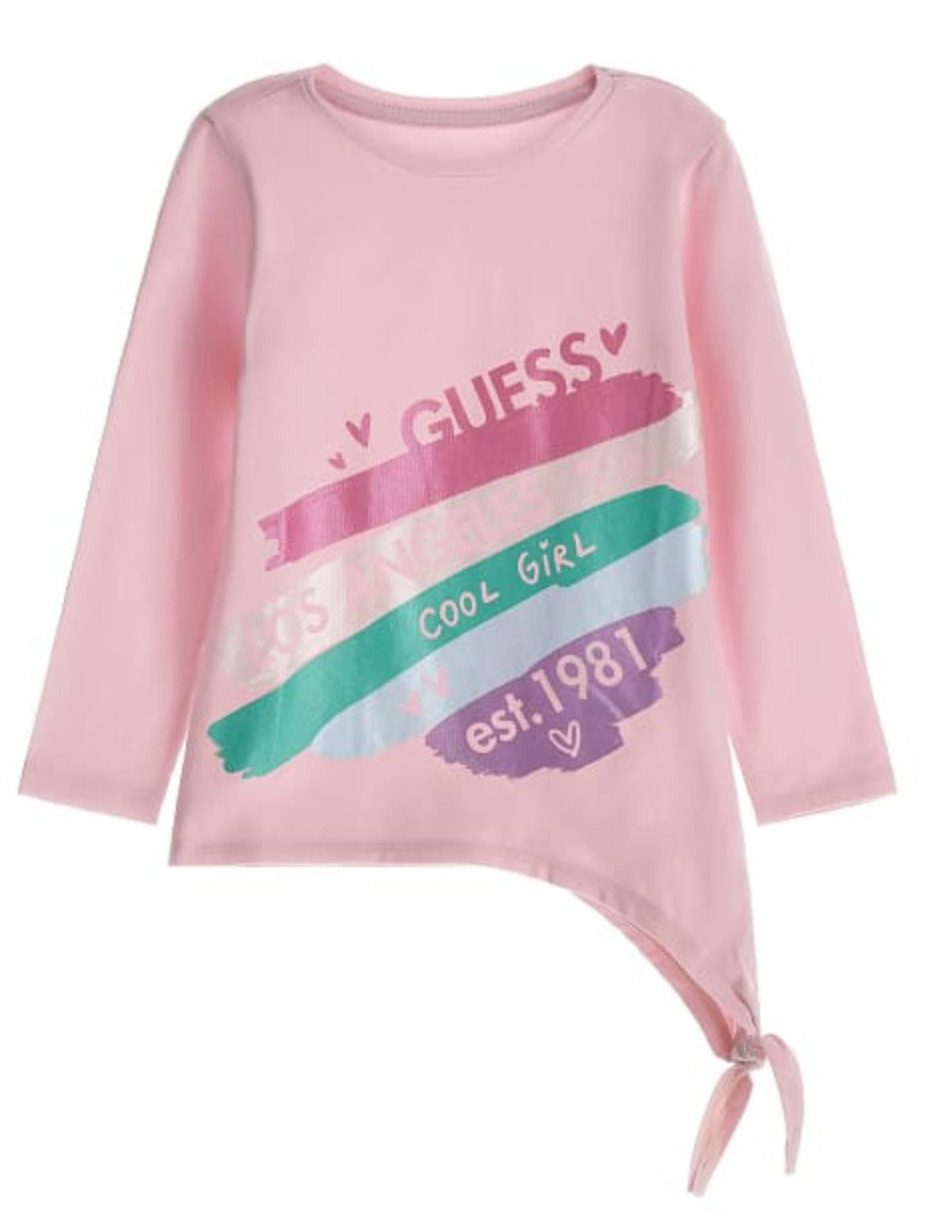 Guess Kids Langarmshirt Guess Mädchen Langarmshirt mit Knotensaum & Print, rosa