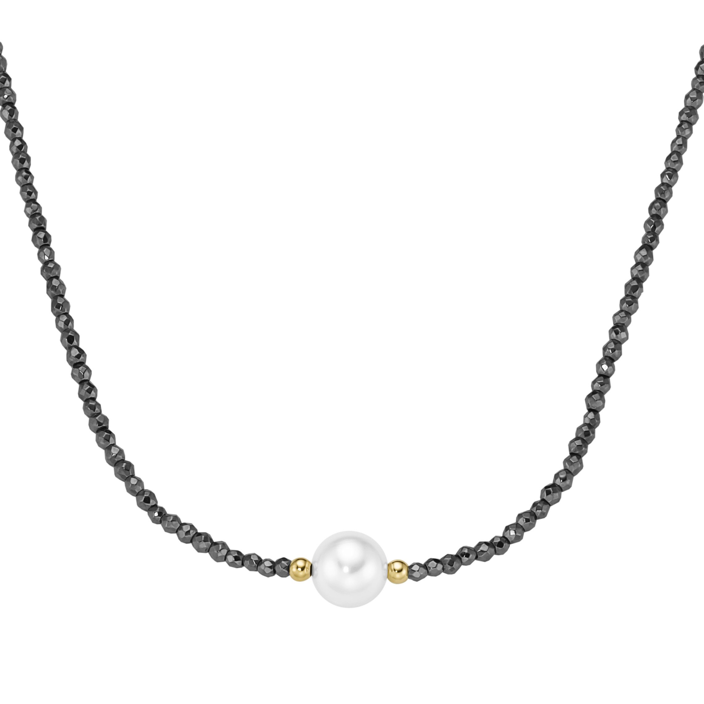 Smart Jewel Collier mit Hämatit-Kugeln + Muschelkern-Perle, Silber 925