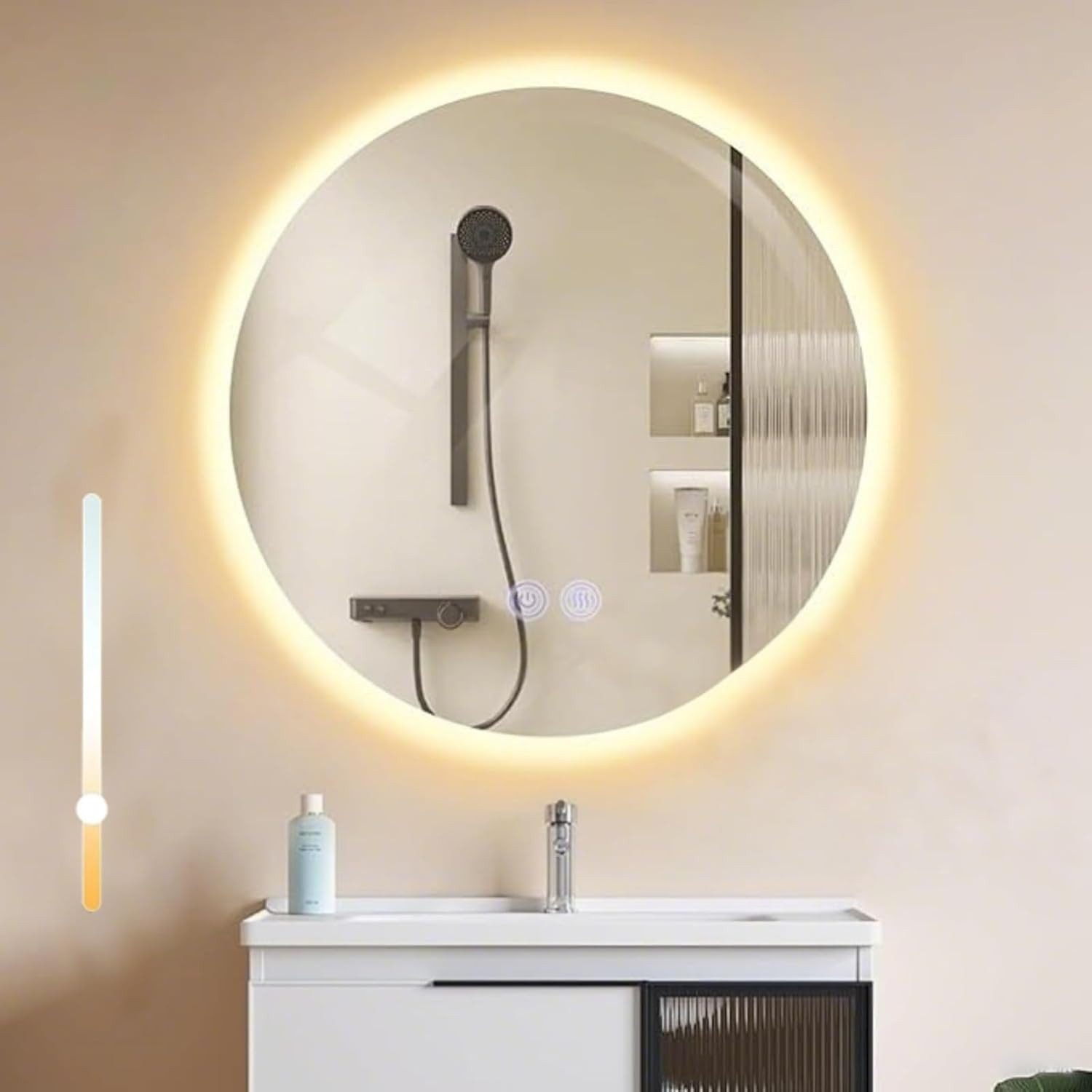 Nettlife Badspiegel Rund 50 cm Wandspiegel Beleuchtung Touchschalter Antibeschla (1-St), Dimmbar Funktion Moderner Kosmetikspiegel für Wandmontage