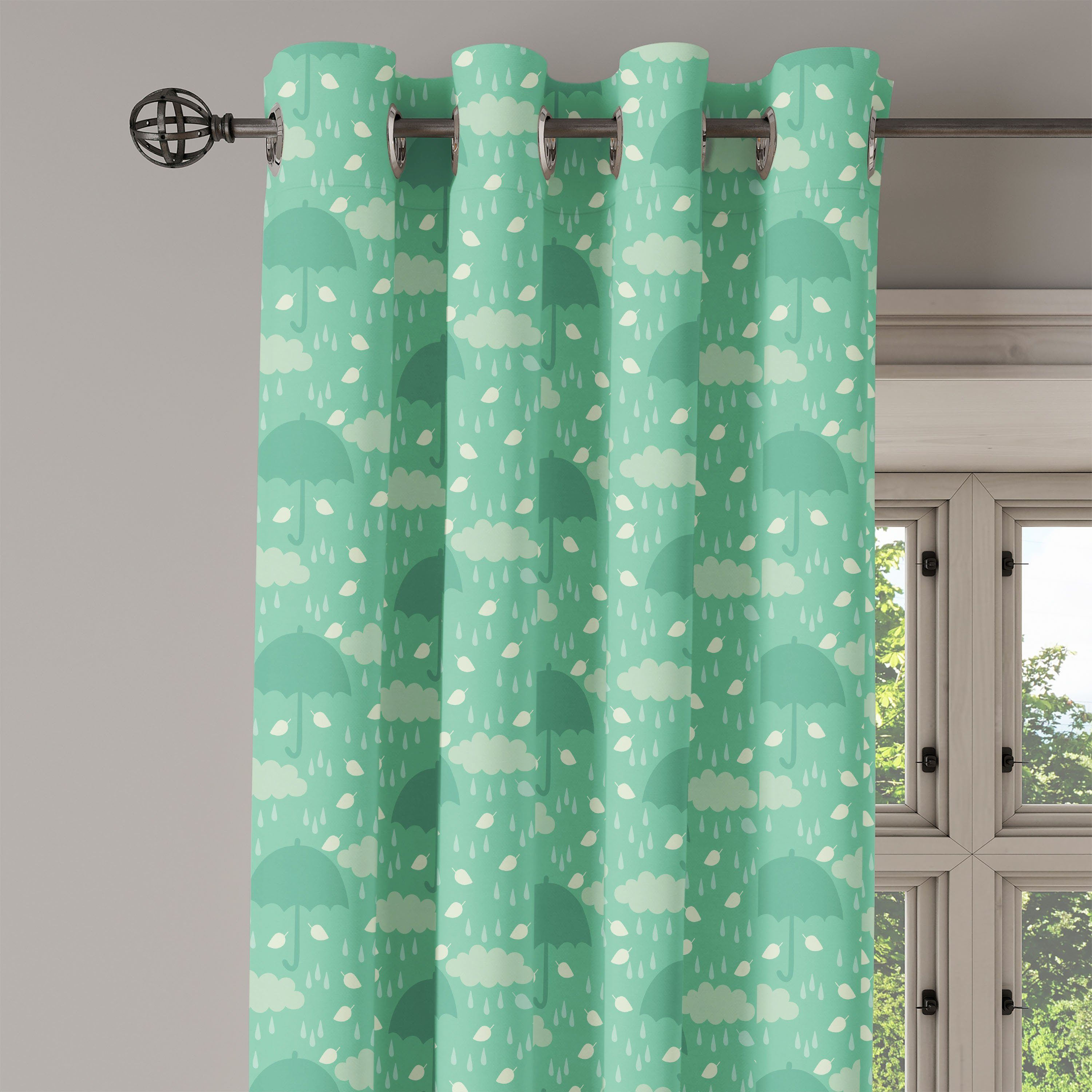 Regenschirm in Gardine Green Abakuhaus, Nasses Dekorative 2-Panel-Fenstervorhänge für Wetter Schlafzimmer Wohnzimmer,