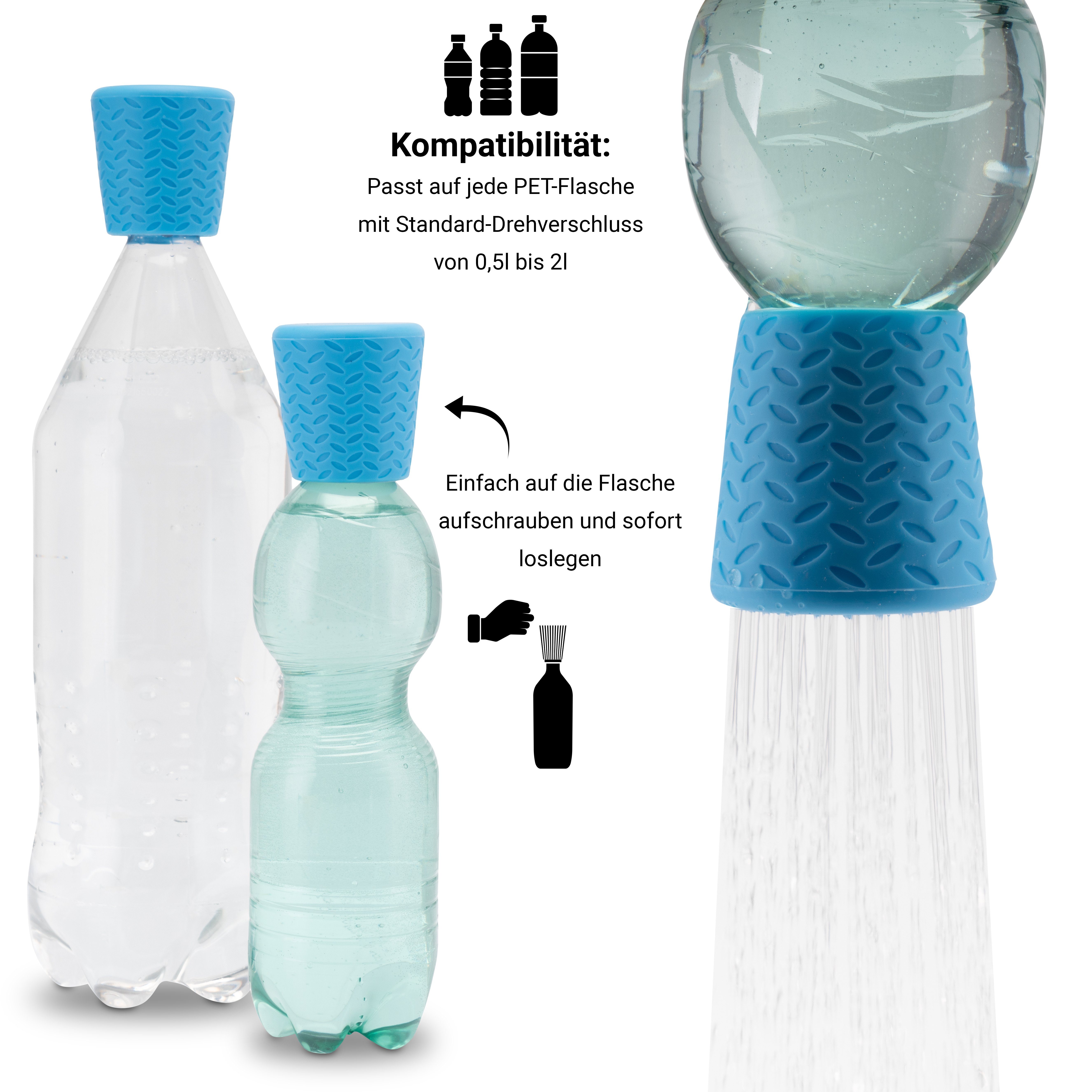 FinoPet Hundebademantel 2er Set mit verschiedenen Hundeduschen, Reisedusche, Outdoor-Dusche, Für alle gängigen PET-Flaschengrößen mit Standard-Drehverschluss
