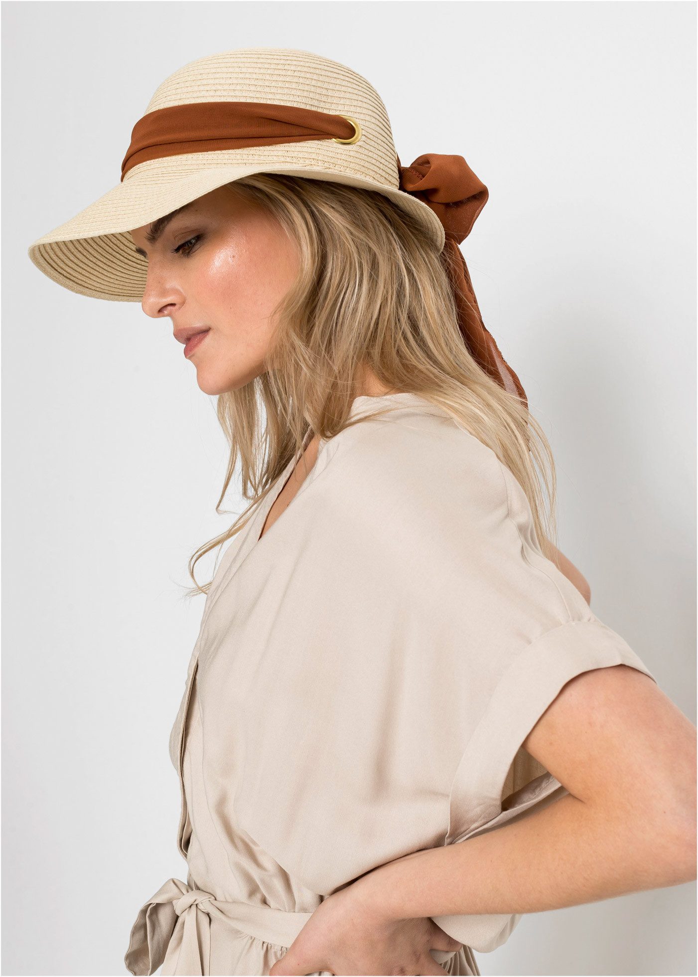bonprix Sonnenhut mit kontrastfarbiger Schleife günstig online kaufen