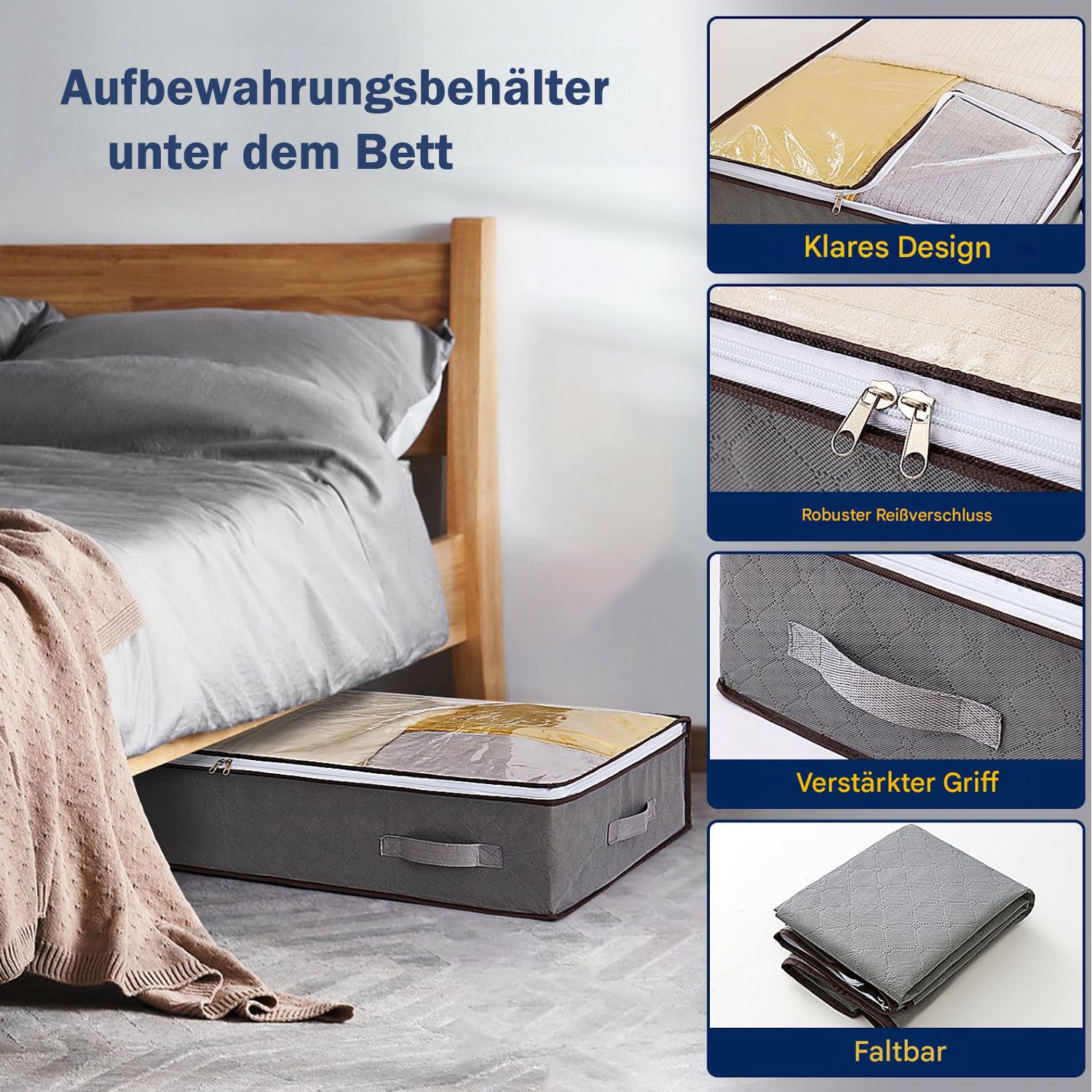 SURFOU Unterbettkommode Unterbett Aufbewahrungsbox Aufbewahrungstasche Unterbett Aufbewahrung (4er Set 90L Große Kapazität, Faltbare Aufbewahrungsbox mit transp – Bild 4 von 5