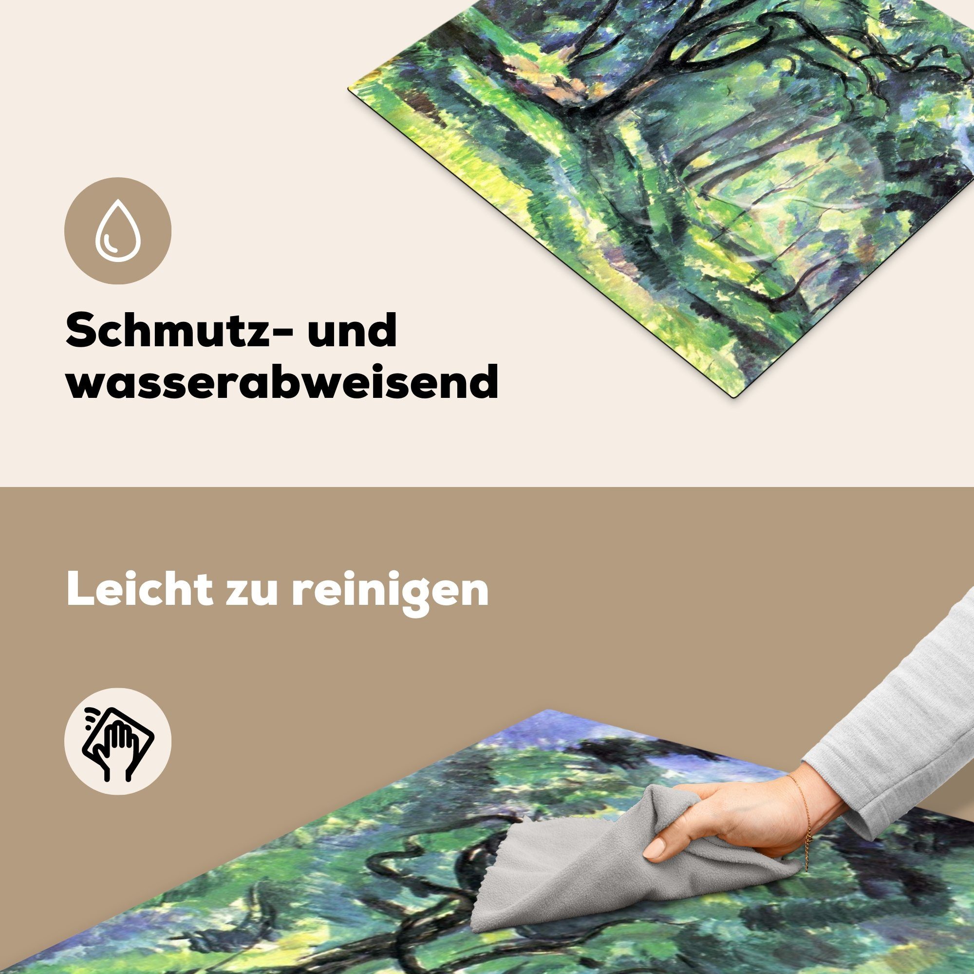 Ceranfeldabdeckung MuchoWow (1 tlg), - nutzbar, Cézanne, Mobile den Wäldern von Paul Arbeitsfläche In Vinyl, Herdblende-/Abdeckplatte cm, 60x52 Gemälde