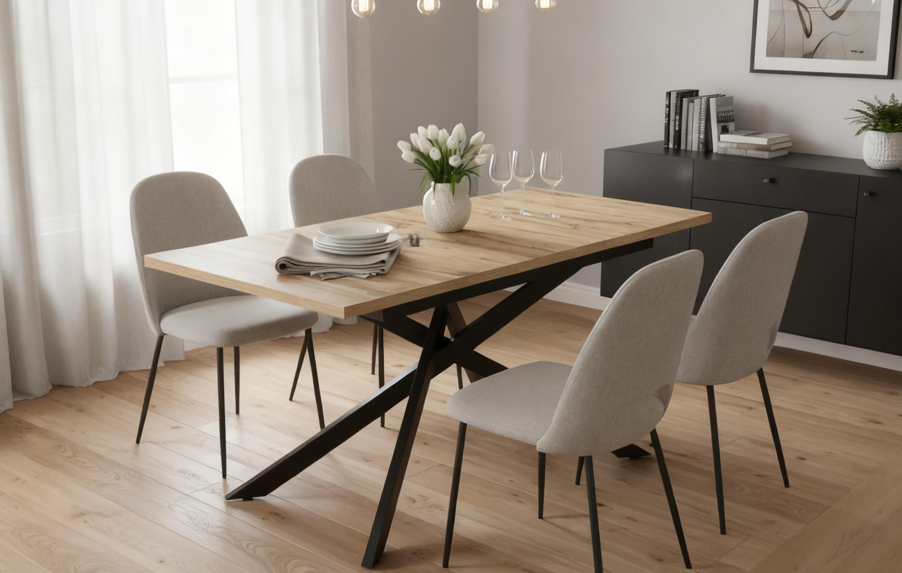 B&D home Esstisch LARS, Metallgestell schwarz oder weiß, ausziehbar 120-160cm, 4-6 Personen