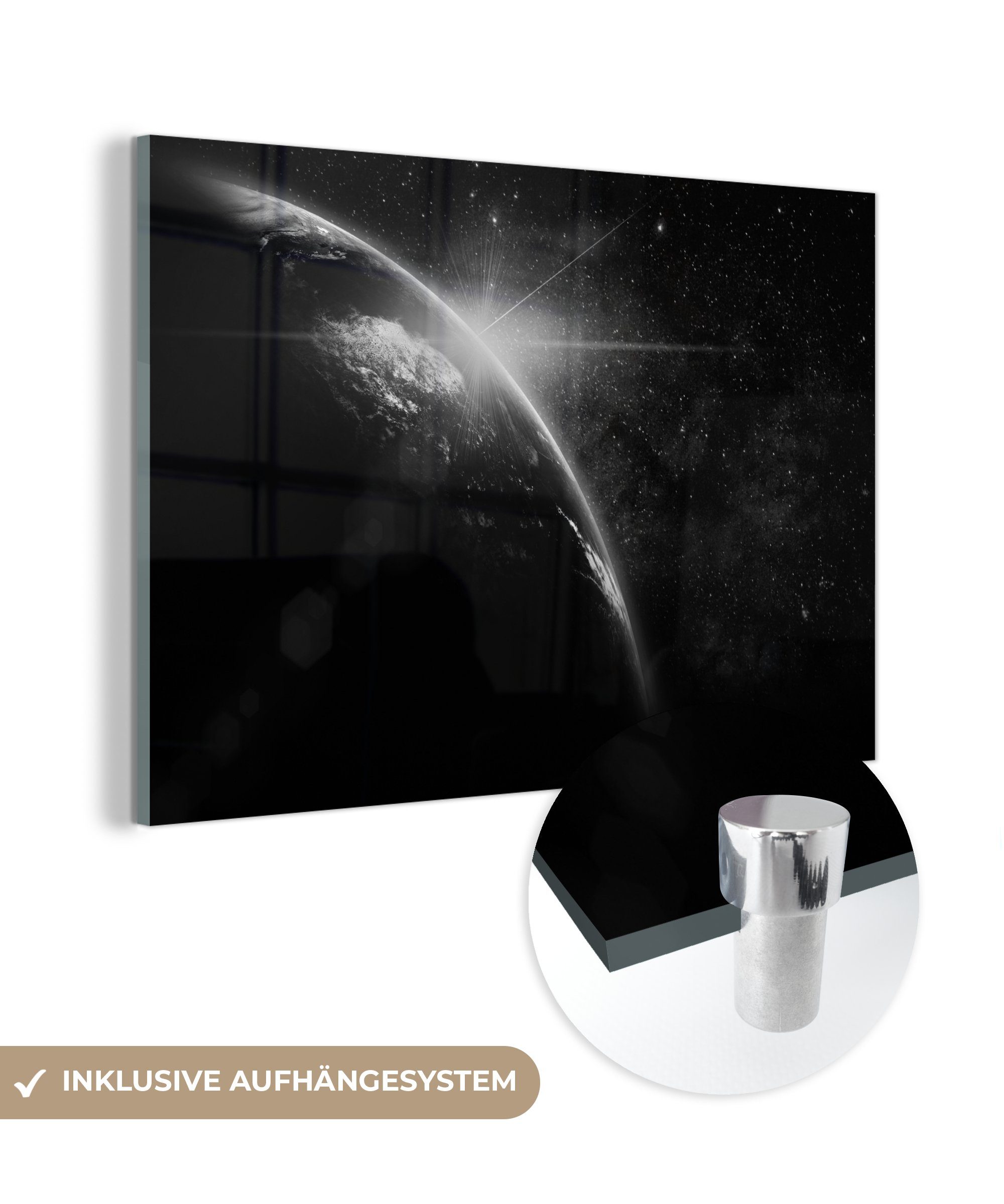 MuchoWow Acrylglasbild Erde - Planeten - Sterne, (1 St), Acrylglasbilder Wohnzimmer & Schlafzimmer