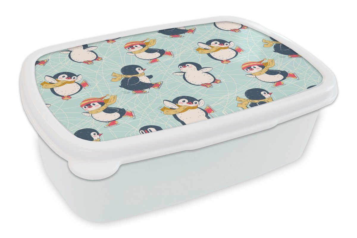 - Jungs - für für Kinder und Brotdose, - Muster, Erwachsene, Mädchen MuchoWow Schlittschuhe Kunststoff, Lunchbox Brotbox weiß Kinder Pinguin - und Winter (2-tlg),