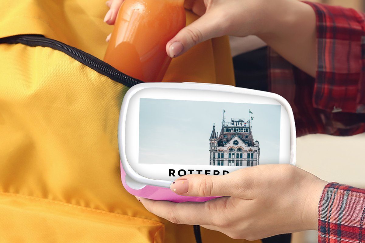 Kunststoff, Brotdose Kunststoff Niederlande Erwachsene, Startseite, Snackbox, - MuchoWow Rotterdam Lunchbox - Mädchen, für rosa (2-tlg), Kinder, Brotbox