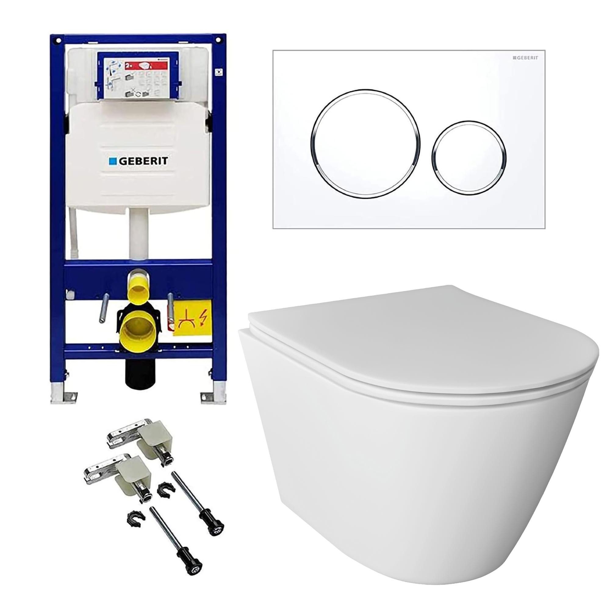 Alpenberger WC-Komplettset Spülrandloses WC – Toilette mit WC Deckel mit Absenkautomatik - Weiß, Wand Montage, (Geberit Toilettenspülkasten Geberit Duofix Bausatz und Betätigungsplatte), Klo mit Unterputz Spülkasten WC Set