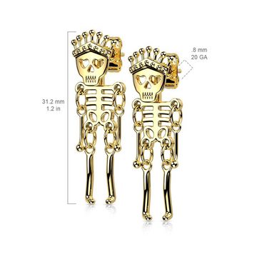 BUNGSA Ohrhänger-Set Ohrstecker Skelett aus Edelstahl Unisex - in Silber, Gold oder Schwarz (1 Paar (2 Stück)