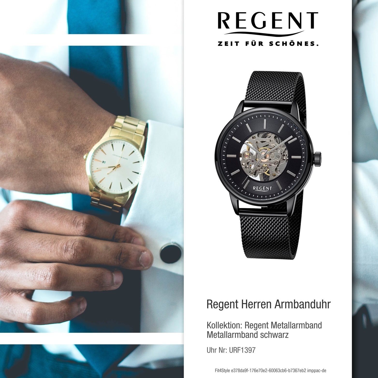 rundes Armbanduhr Regent Herren Analog, (ca. schwarz, Regent groß extra Herrenuhr Gehäuse, 40mm) Metallarmband Quarzuhr