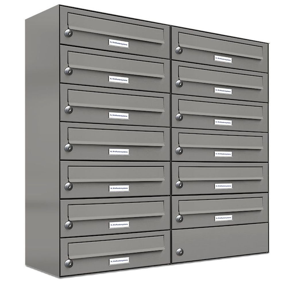 AL Briefkastensysteme Wandbriefkasten 13er Premium Briefkasten Aluminiumgrau RAL 9007 für Außen Wand 2x7