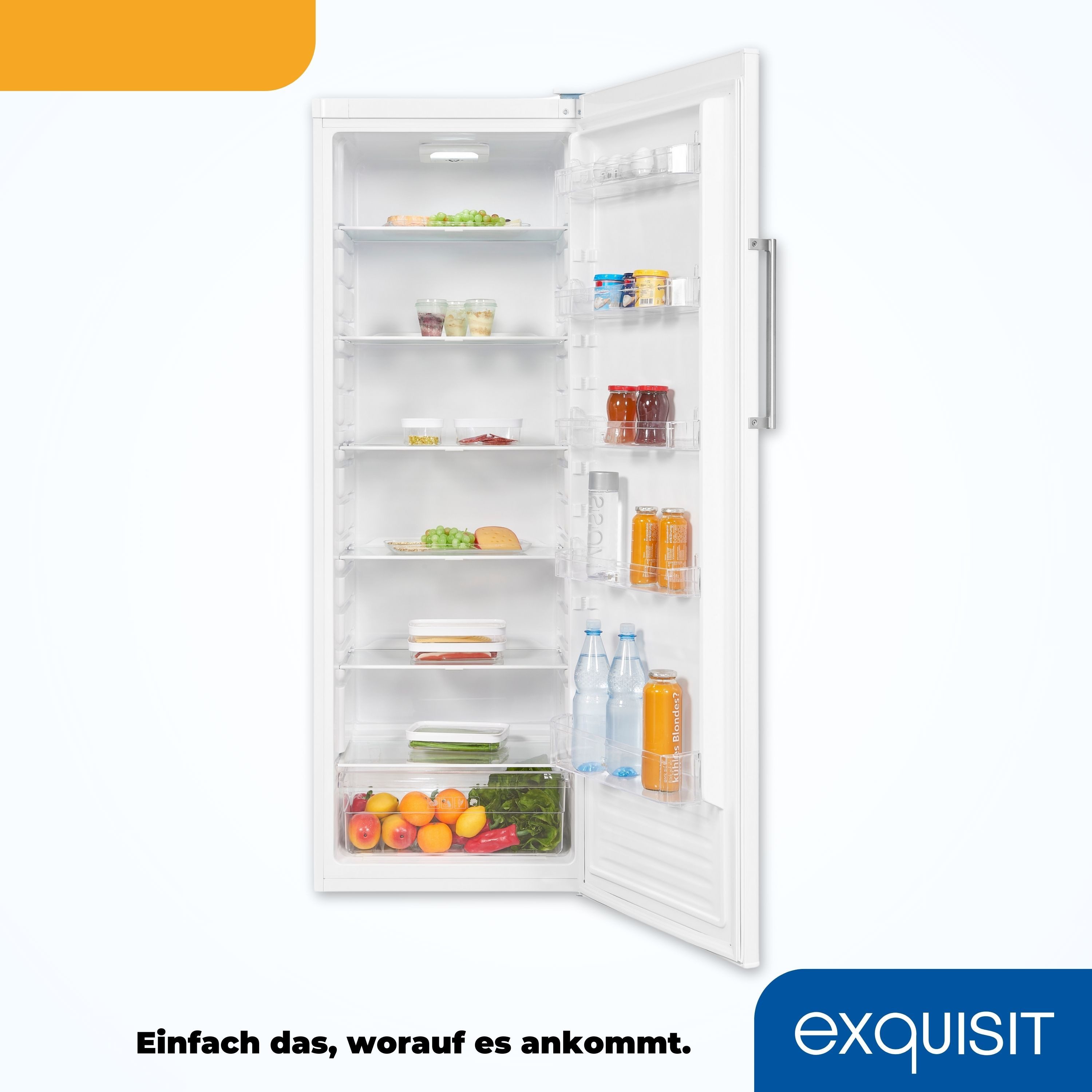 exquisit Vollraumkühlschrank KS350-V-H-040D weiss, 171,5 cm hoch, 60 cm breit, 330 L Kühlschrank: flexibel, geräumig & sparsam