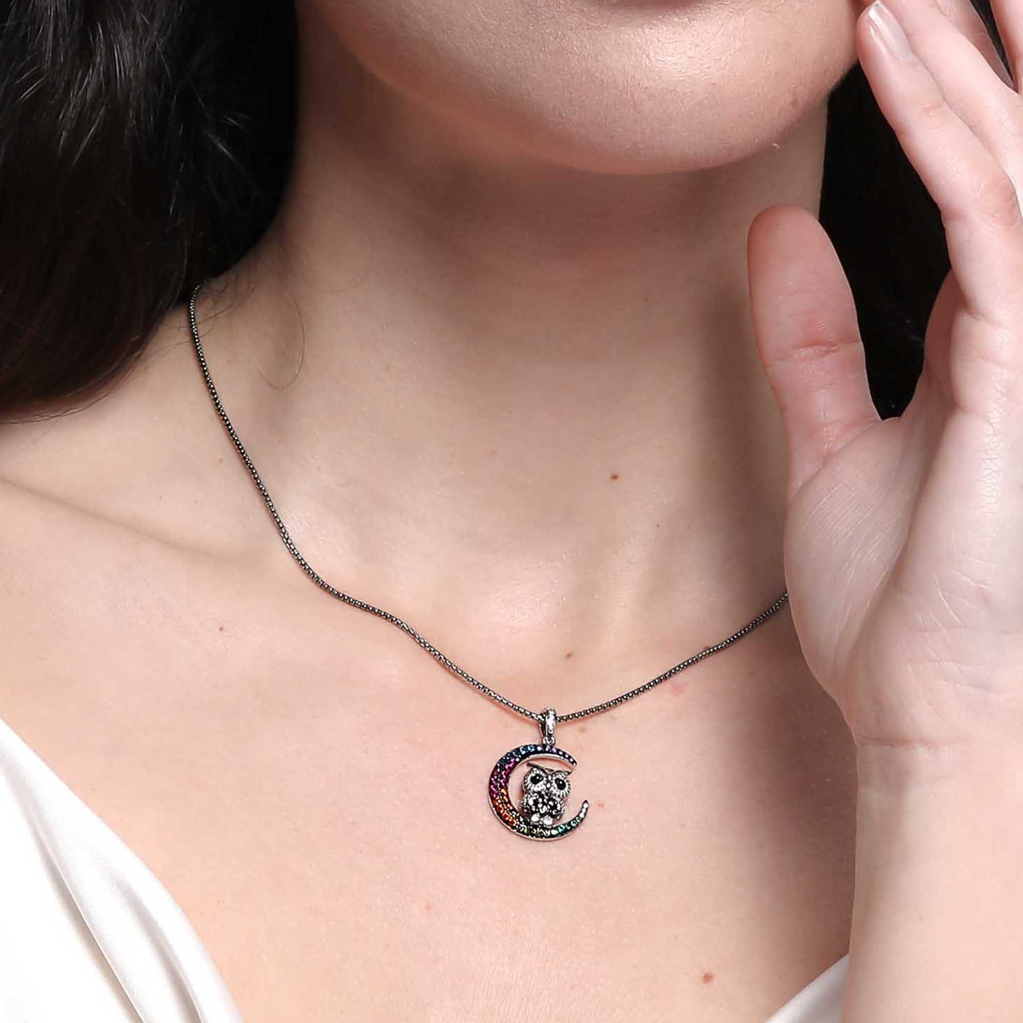 Seinerzeit FLORA & FAUNA Kettenanhänger Prisma Eulen Anhänger (1-tlg), Material: 925 Sterling Silber, rhodiniert, geschwärzt