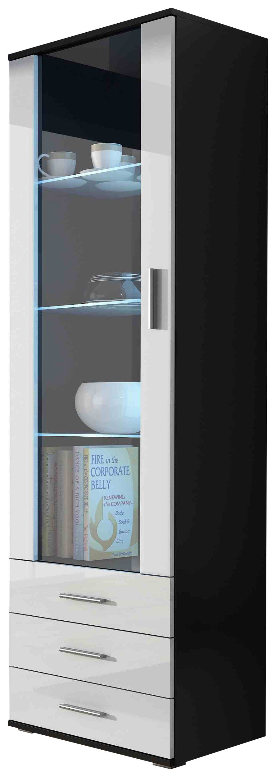99rooms Vitrine Saho 192 cm (Standvitrine, Wohnmöbel) inkl. LED-Beleuchtung, Glaselemente, mit Schubladen