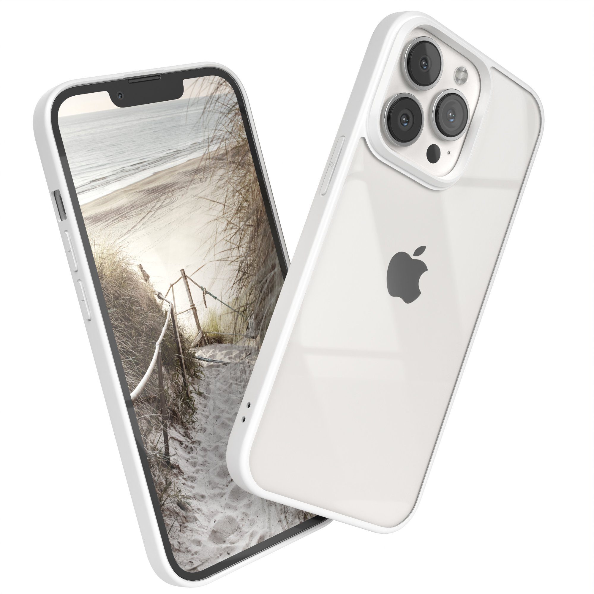 EAZY CASE Handyhülle Bumper Case für Apple iPhone 13 Pro 6,1 Zoll, Schutzhülle mit Kameraschutz transparent stoßfestes Backcover Weiß