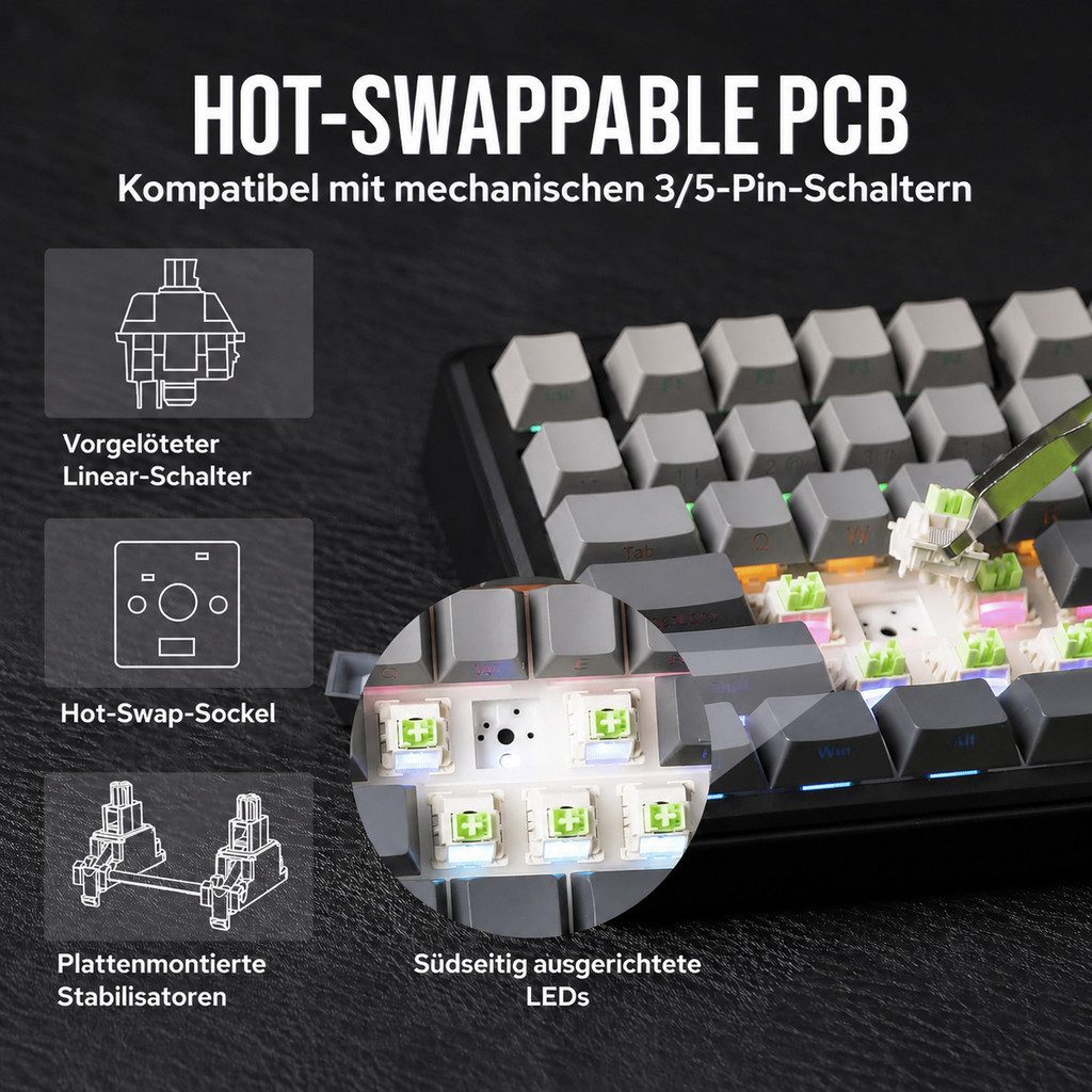 nsihing AULA F75 Max Mechanische Gaming Tastatur, RGB, Hot Swap, Kabellos Gaming-Tastatur – Bild 5 von 5