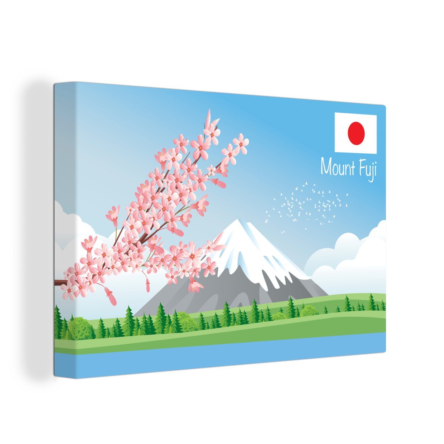 OneMillionCanvasses® Leinwandbild Eine Illustration des Berges Fuji im Frühling, (1 St), Wandbild Leinwandbilder, Aufhängefertig, Wanddeko, 30x20 cm