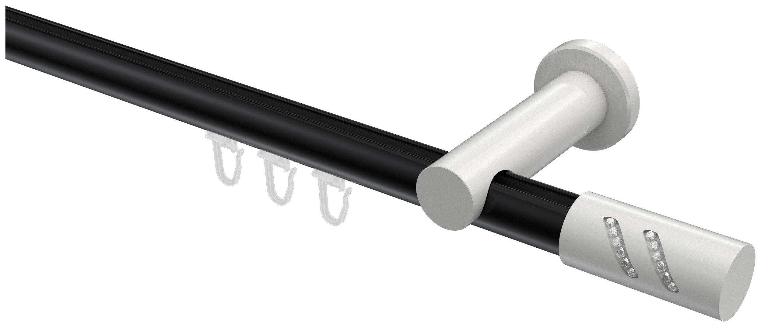 INTERDECO Innenlaufschiene Platon Zoena, Ø 20 mm, 1-läufig, Fixmaß, kürzbar, Wandmontage, Aluminium, Schwarz / Weiß / Bicolor