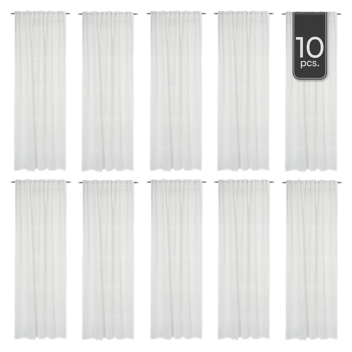 Gözze Vorhang DUNNY, Weiß, verdeckte Schlaufen, 10er Set (1 St), verdeckte Schlaufen, halbtransparent, Polyester, Querstreifen in Leinenoptik, 140 x 245 cm