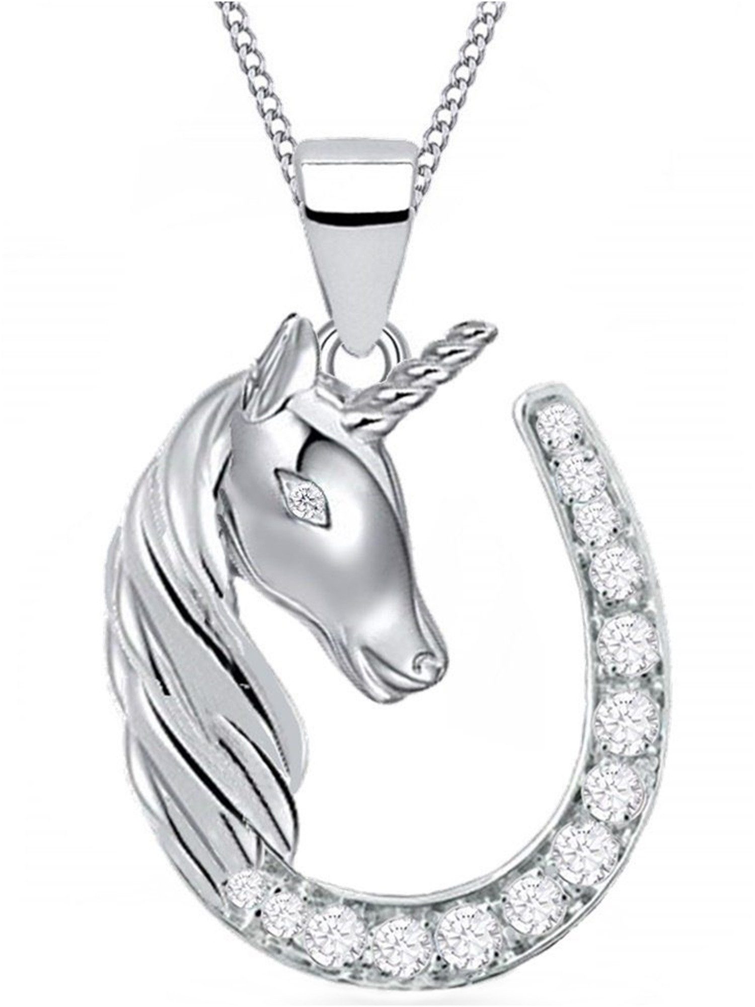 Kette mit Anhänger Hufeisen Einhorn Halskette Pferd 925 Silber mit Zirkonia