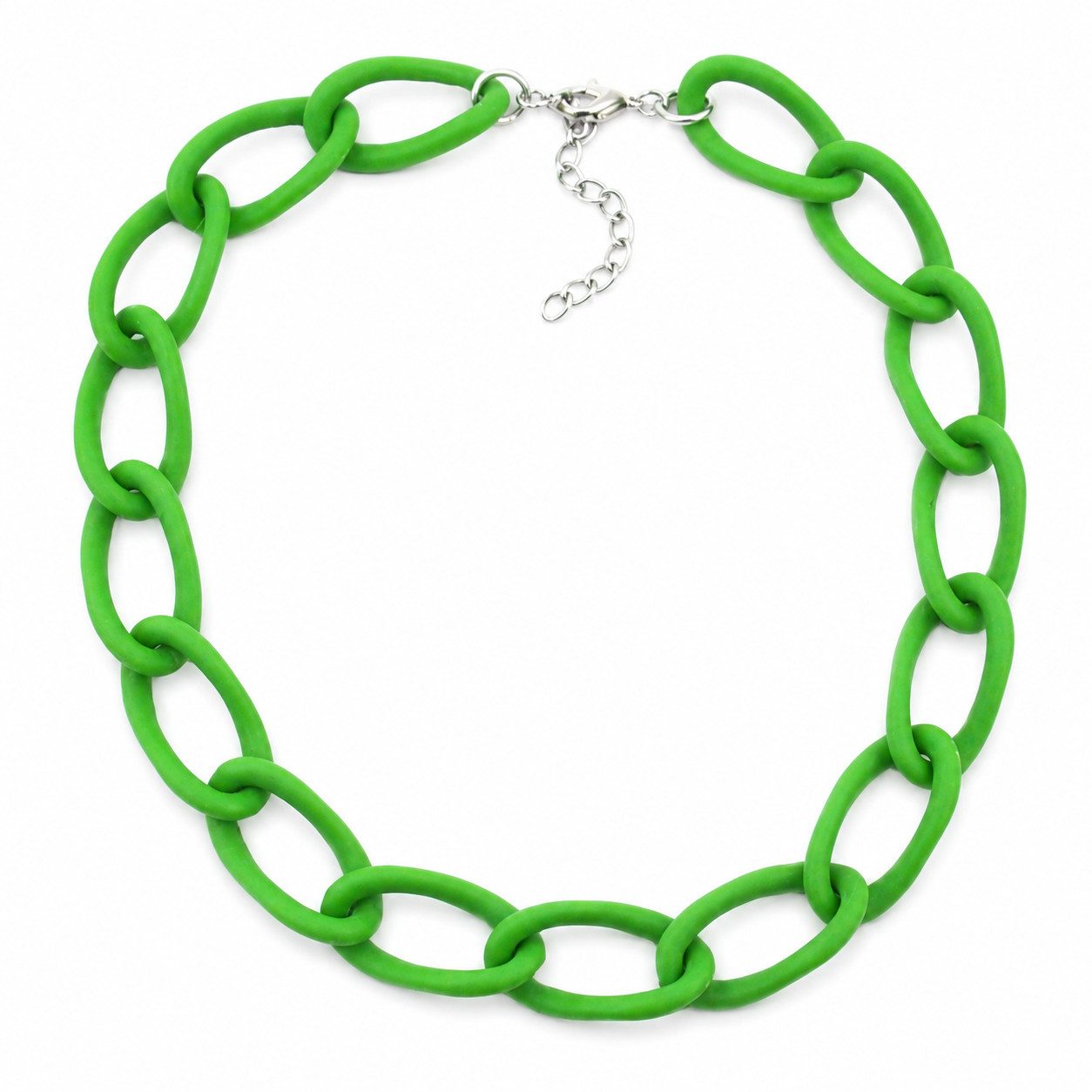 unbespielt Collier Gliederkette Weitpanzer Kunststoff grün matt 45 cm, Modeschmuck für Damen