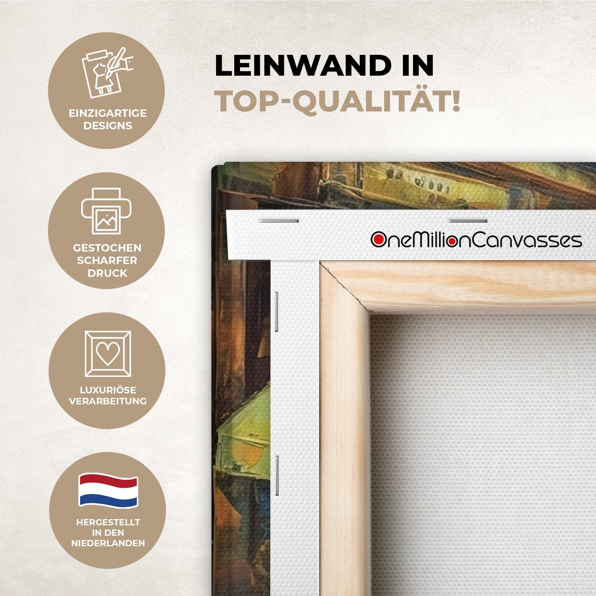 OneMillionCanvasses® Leinwandbild Straße - Ölfarbenoptik - Farbenfroh - Stadt, Fotodruck (1 St), Leinwand Bilder Klein, Wand Dekoration Aesthetic 30x20 cm