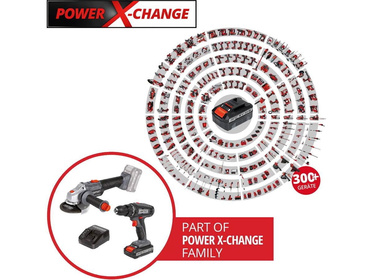 KRAFTIXX® Akku-Bohrschrauber KX-AS Li Kit, 18 V, max. 1500 U/min, (Set, 4-tlg), inkl. 2,0Ah Akku, kompatibel mit Einhell Power X-Change Akkusystem
