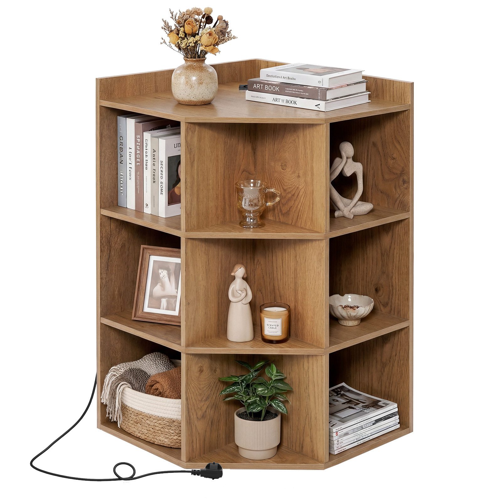 COSTWAY Bücherregal, mit 9 Fächern, 2 Steckdosen, 1 TYPE-C und 1 USB-Anschlüssen