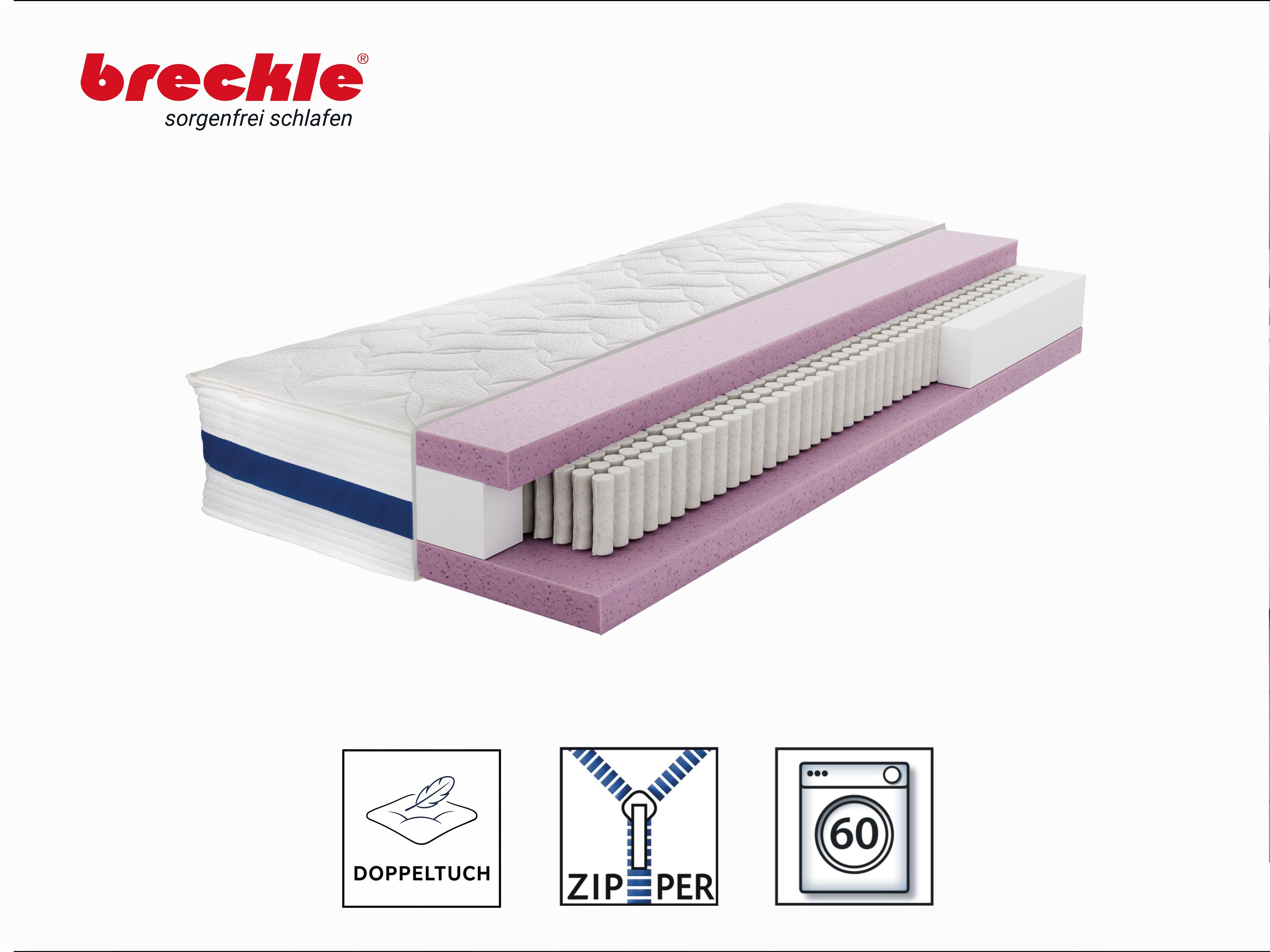 Taschenfederkernmatratze 1000 Pur, 7 Zonen Matratze 90x200 cm, 140x200 cm & weitere Größen, Breckle, 25 cm hoch, Matratze H2/H3/H4, ergonomisch, atmungsaktiv