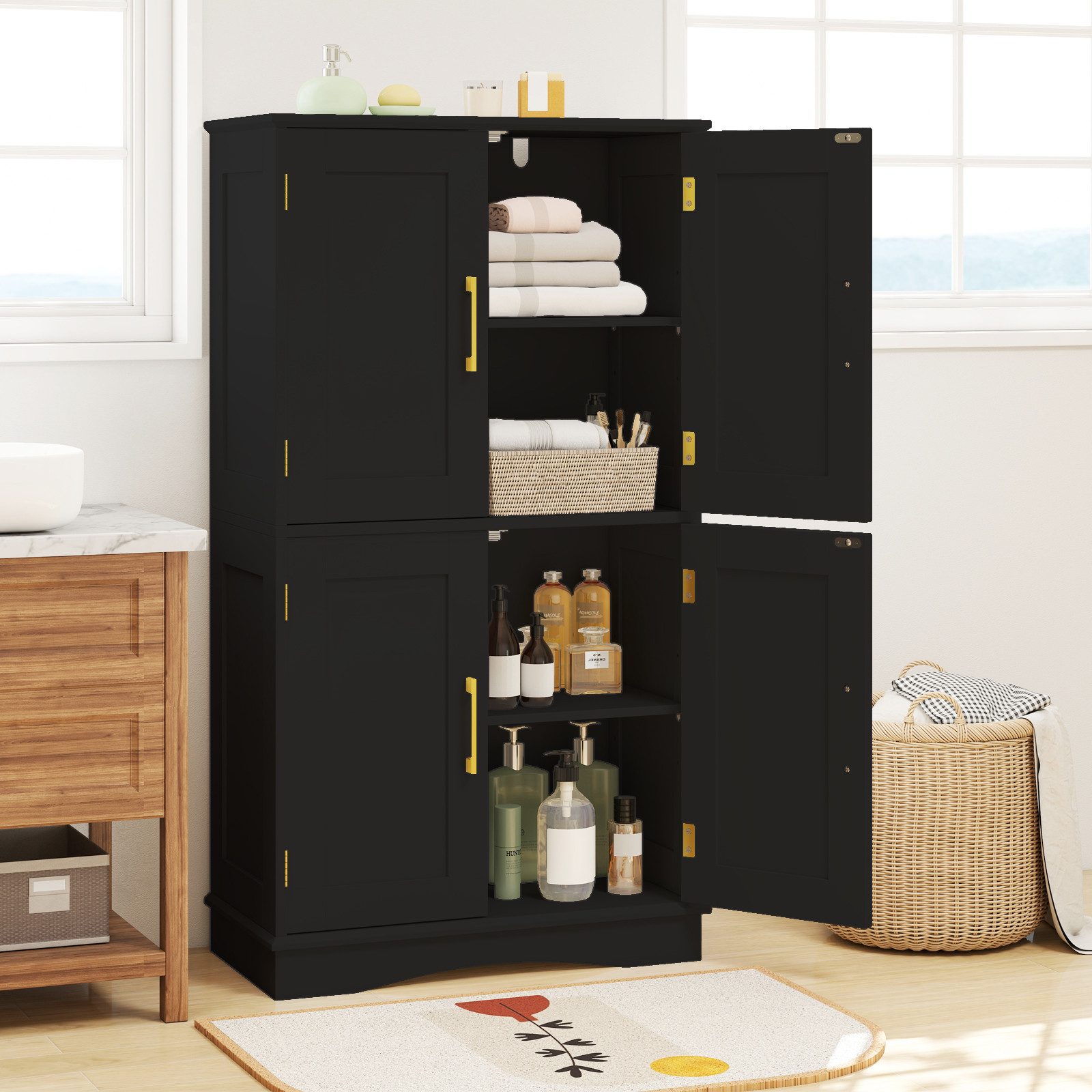 COSTWAY Küchenbuffet Vorratsschrank Küche mit verstellbarem Regal, Holz 110 günstig online kaufen