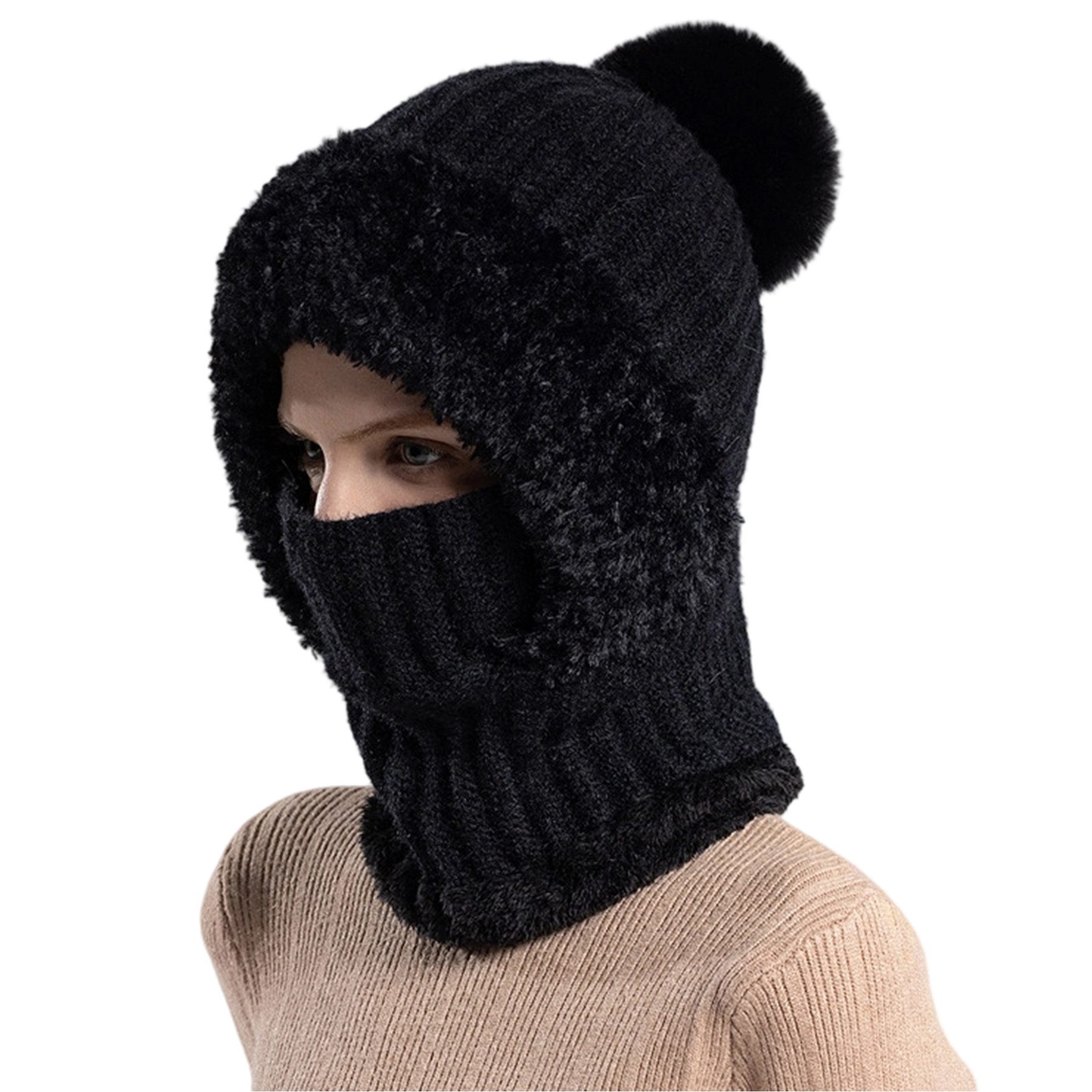 Mutig Turbanmütze 3 in 1 Mütze Damen mit Schal,Maske,Schalmütze Damen,Mützenschal Winter (Balaclava Damen,Verstellbare Gesichtsmaske für Frauen) Thermo Kapuzenschal, Winter Mütze Damen